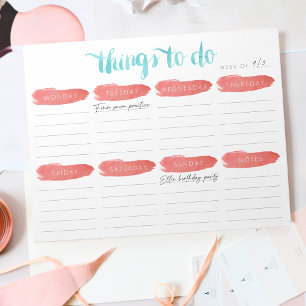 Weekly To Do List Planner   Coral and Aqua Notepad