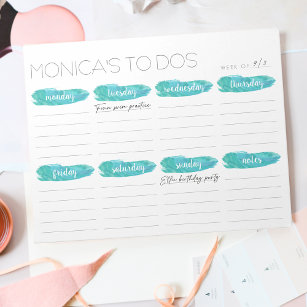 Weekly To Do List Planner   Gray and Mint Notepad