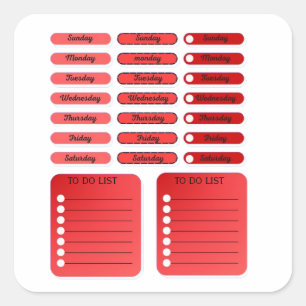 Weekly To Do List Template – Red Days of the Week  Square Sticker
