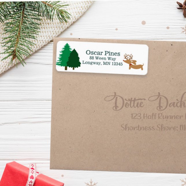 Weendeer Dachshund Christmas Address Labels (Dachshund forest trees return address labels)