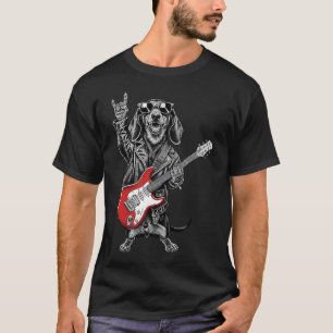 Weenie Dachshund Playing Guitar Rock Music Dog Mom T-Shirt