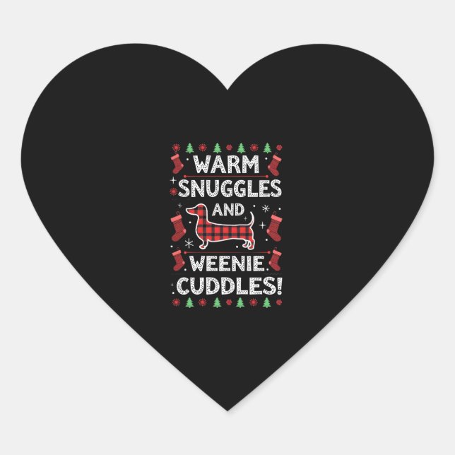 Weenie Dog Christmas Pajama Shirt Cute Weiner Ugly Heart Sticker (Front)