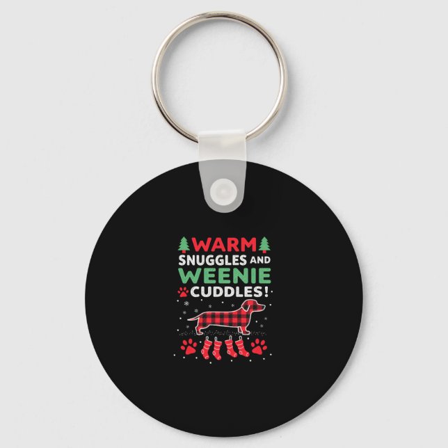 Weenie Dog Christmas Pajama Shirt Cute Weiner Ugly Key Ring (Front)