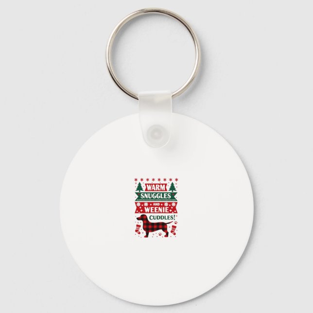 Weenie Dog Christmas Pajama Shirt Cute Weiner Ugly Key Ring (Front)
