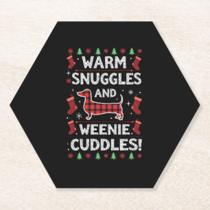 Weenie Dog Christmas Pajama Shirt Cute Weiner Ugly Paper Coaster