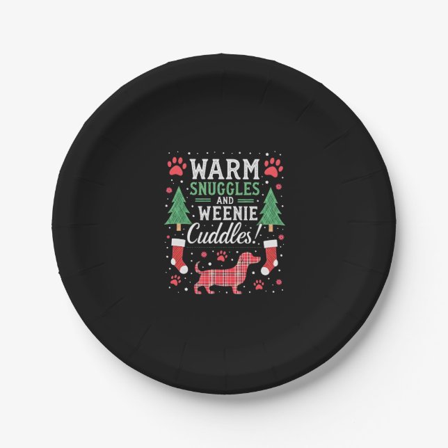 Weenie Dog Christmas Pajama Shirt Cute Weiner Ugly Paper Plate (Front)