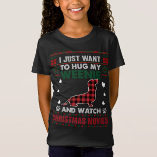 Weenie Dog Owner Christmas Movies Pajama Xmas Ugly T-Shirt