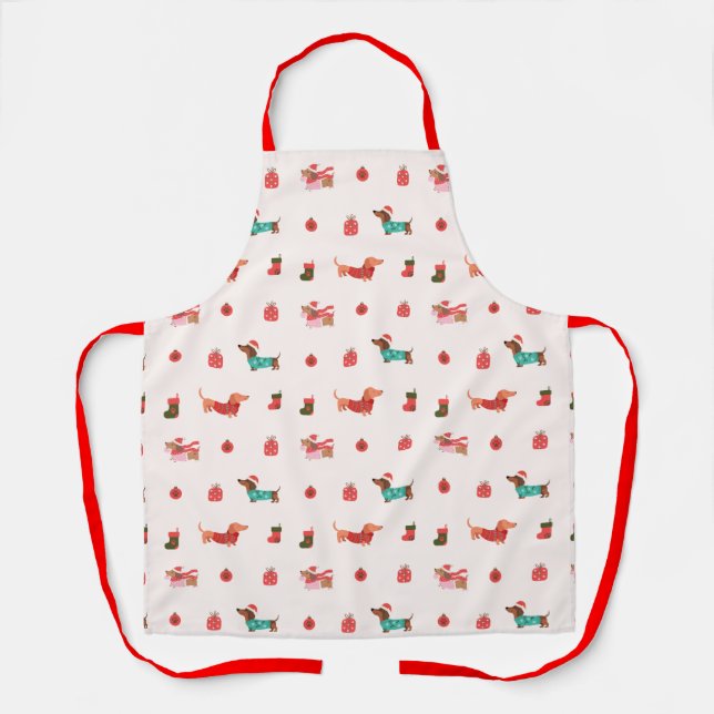 Weenie Dogs Christmas Pattern Apron (Front)