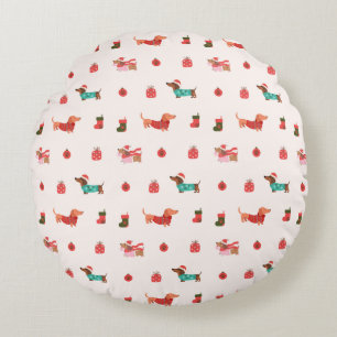 Weenie Dogs Christmas Pattern Round Cushion