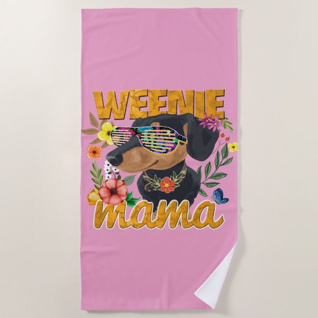 WEENIE MAMA DACHSHUND BEACH TOWEL (Front)