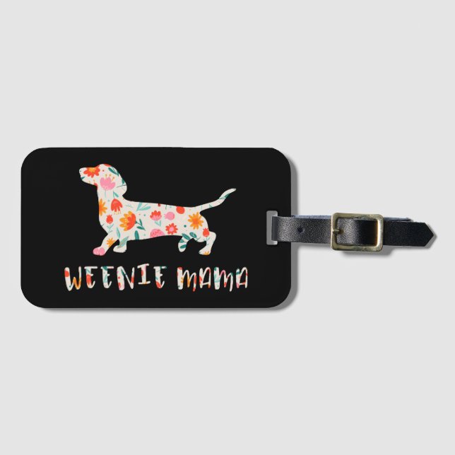Weenie Mama Dachshund floral Luggage Tag (Front Horizontal)