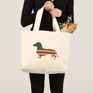 Weenie The People Dachshund 4th Of July Large Tote Bag