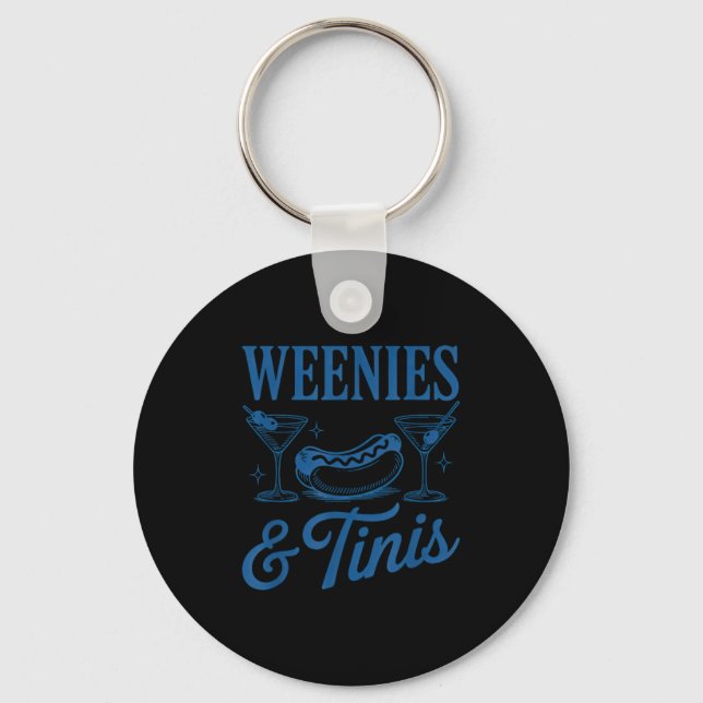 Weenies And Tinis Hot Dogs With Martini Tail Party Key Ring (Front)