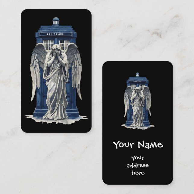 Weeping Angel with Blue Police Box 1 Business Card (Front/Back)