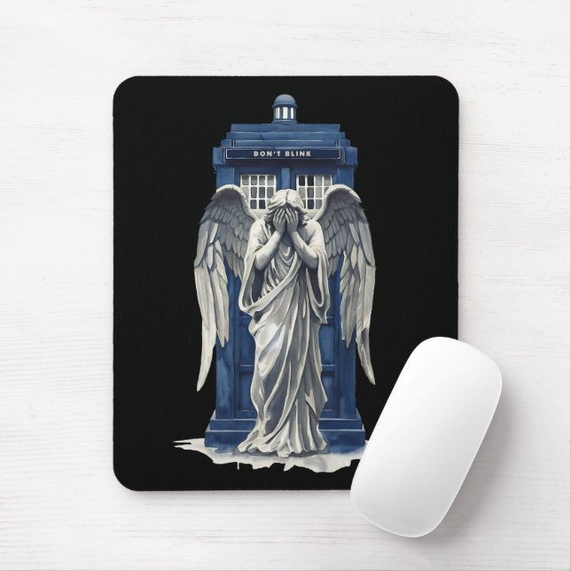 Weeping Angel with Blue Police Box 1 Mouse Mat (With Mouse)
