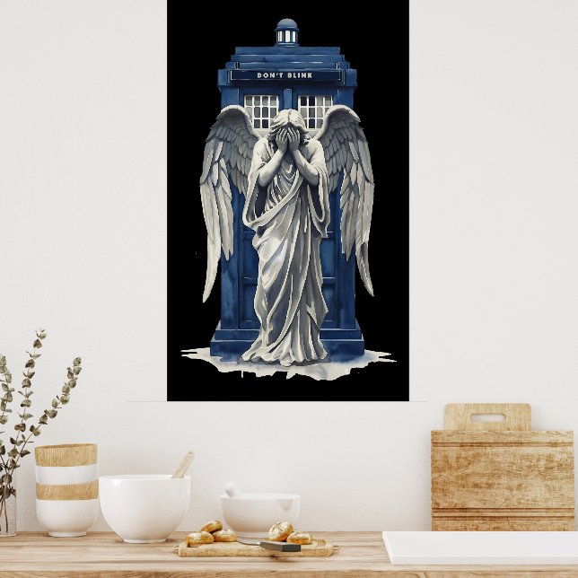 Weeping Angel with Blue Police Box 1 Poster (Kitchen)