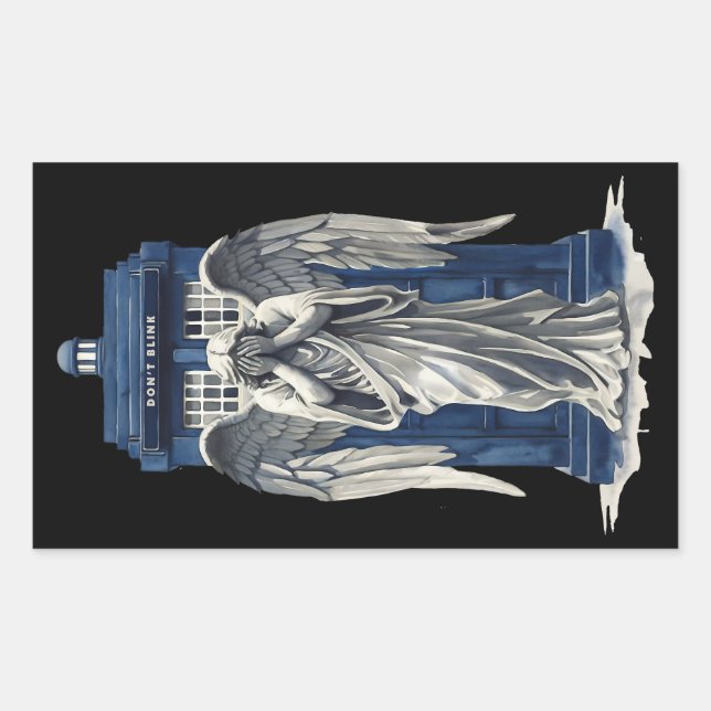 Weeping Angel with Blue Police Box 1 Rectangular Sticker (Front)