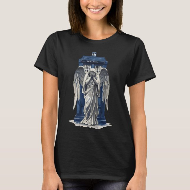 Weeping Angel with Blue Police Box 1 T-Shirt (Front)