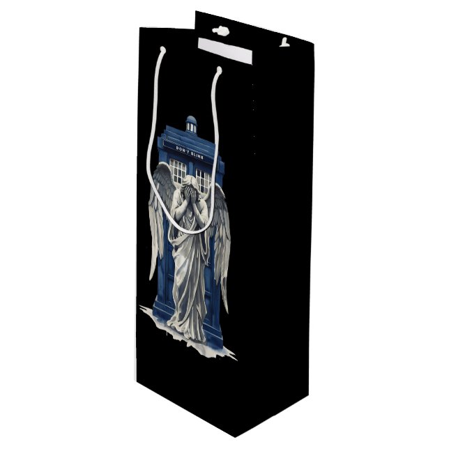 Weeping Angel with Blue Police Box 1 Wine Gift Bag (Front Angled)