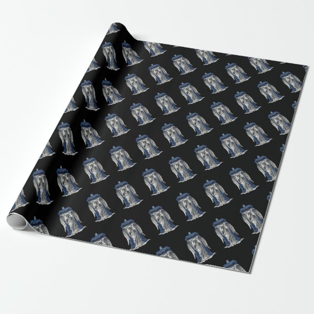 Weeping Angel with Blue Police Box 1 Wrapping Paper (Unrolled)