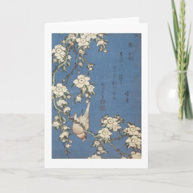 Weeping Cherry and Bullfinch, Hokusai, 1834 Card (Front)