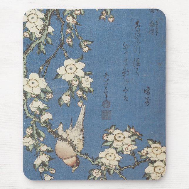 Weeping Cherry and Bullfinch, Hokusai, 1834 Mousep Mouse Mat (Front)