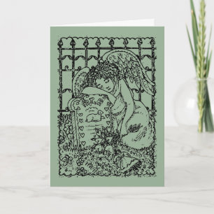 WEEPING GUARDIAN ANGEL, CEMETERY, DEEPEST SYMPATHY CARD