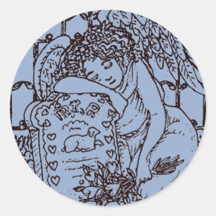 WEEPING GUARDIAN ANGEL, CEMETERY MOURNING SYMPATHY CLASSIC ROUND STICKER