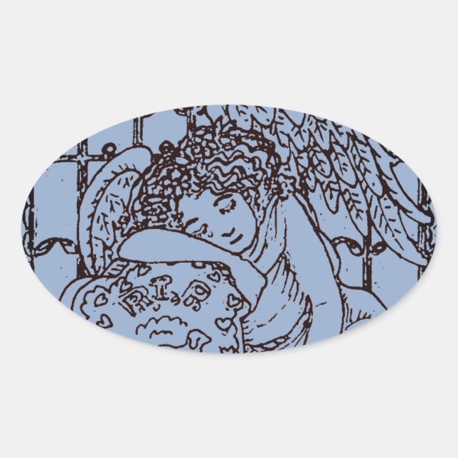 WEEPING GUARDIAN ANGEL, CEMETERY MOURNING SYMPATHY OVAL STICKER (Front)