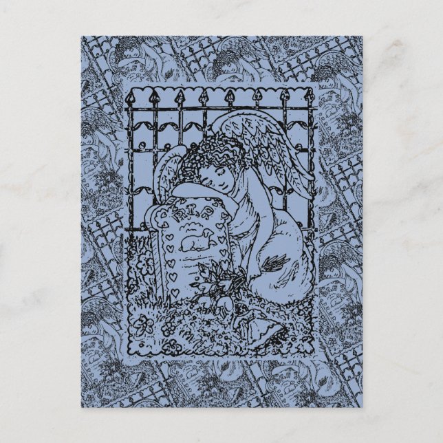 WEEPING GUARDIAN ANGEL, CEMETERY MOURNING SYMPATHY POSTCARD (Front)