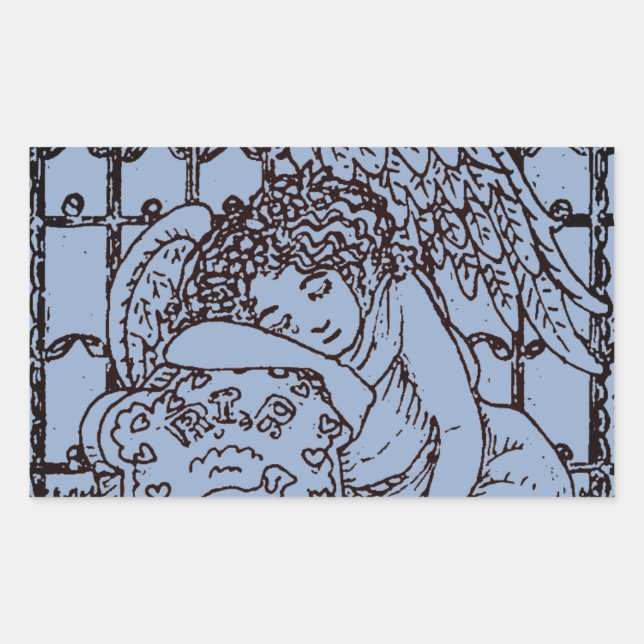WEEPING GUARDIAN ANGEL, CEMETERY MOURNING SYMPATHY RECTANGULAR STICKER (Front)