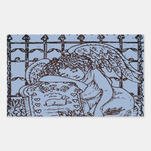 WEEPING GUARDIAN ANGEL, CEMETERY MOURNING SYMPATHY RECTANGULAR STICKER