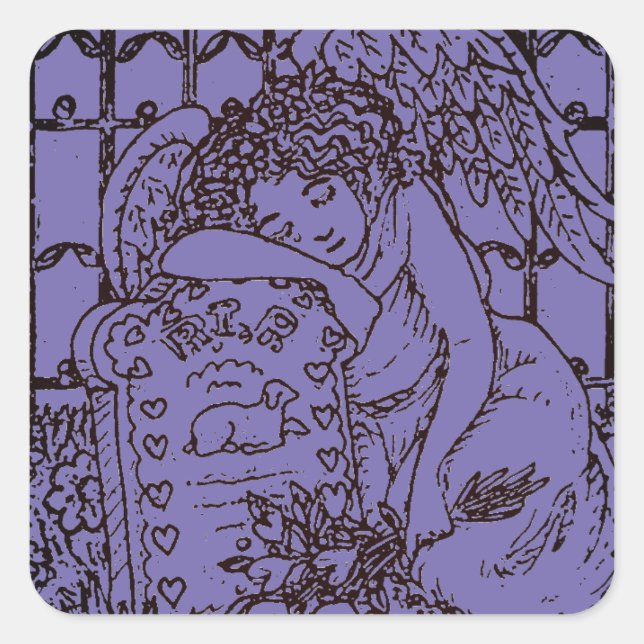 WEEPING GUARDIAN ANGEL, CEMETERY MOURNING SYMPATHY SQUARE STICKER (Front)