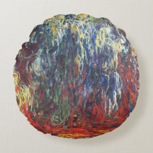Weeping Willow at Giverny (by Claude Monet) Round Cushion