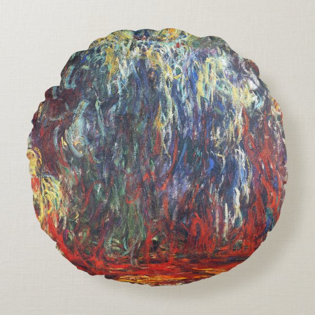 Weeping Willow at Giverny (by Claude Monet) Round Cushion (Front)