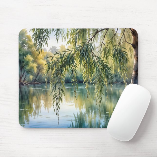 Weeping Willow Branch On a Lake Mouse Mat (With Mouse)