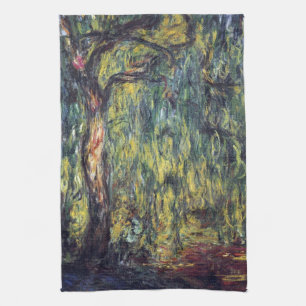 Weeping Willow by Claude Monet, Vintage Fine Art Tea Towel