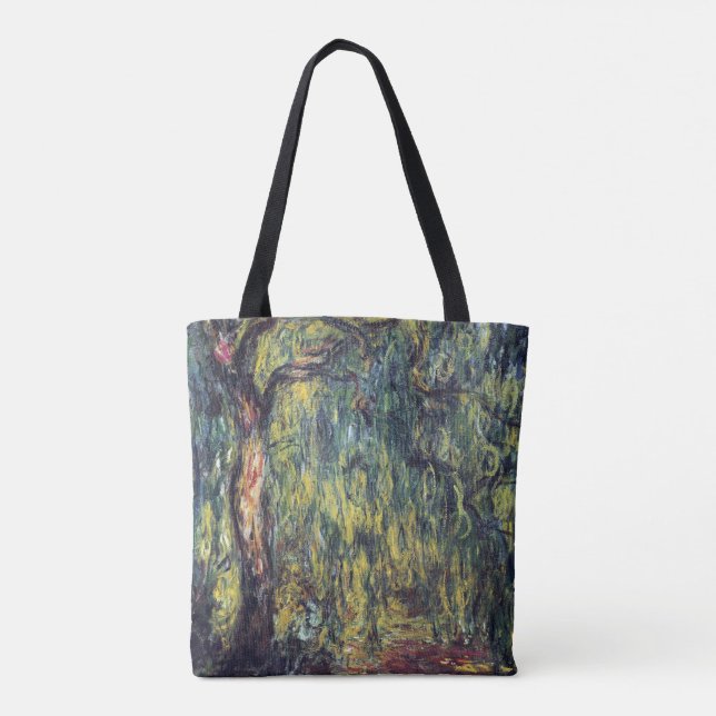 Weeping Willow by Claude Monet, Vintage Fine Art Tote Bag (Back)