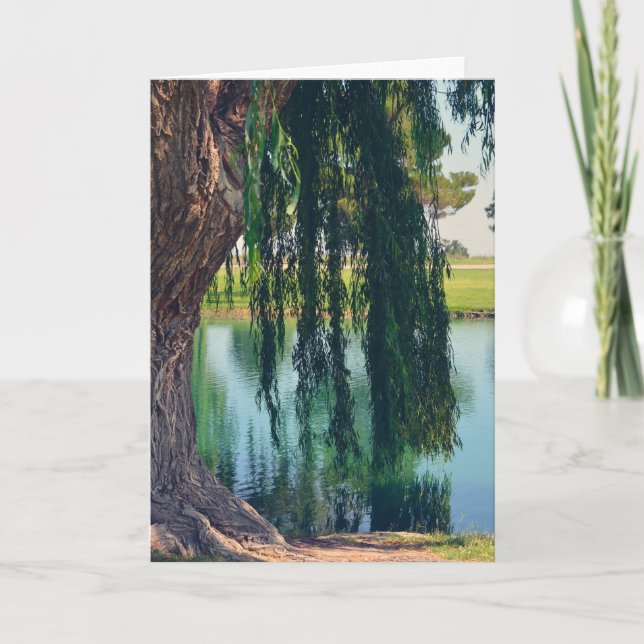Weeping Willow Tree by Lake Greeting Card (Front)