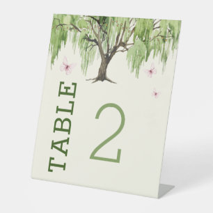 Weeping Willow Wedding Table Number Pedestal Sign