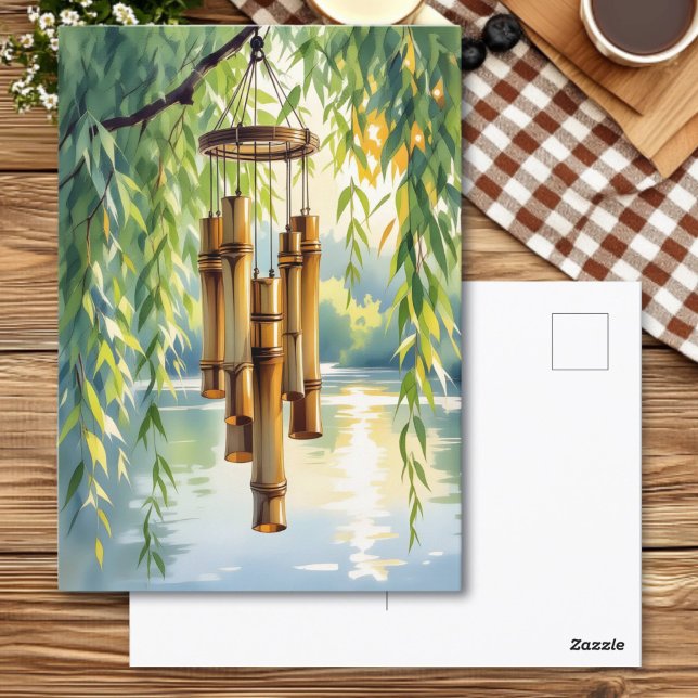 Weeping Willow, Windchimes and Lake Postcard (Creator Uploaded)