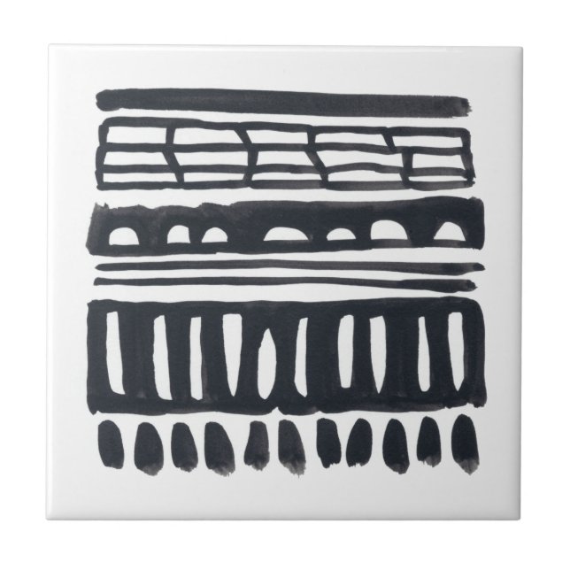 Weft I | Modern Black Watercolor Tile (Front)
