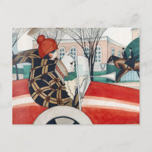 Wegener - Girl and Pug in an Automobile Postcard