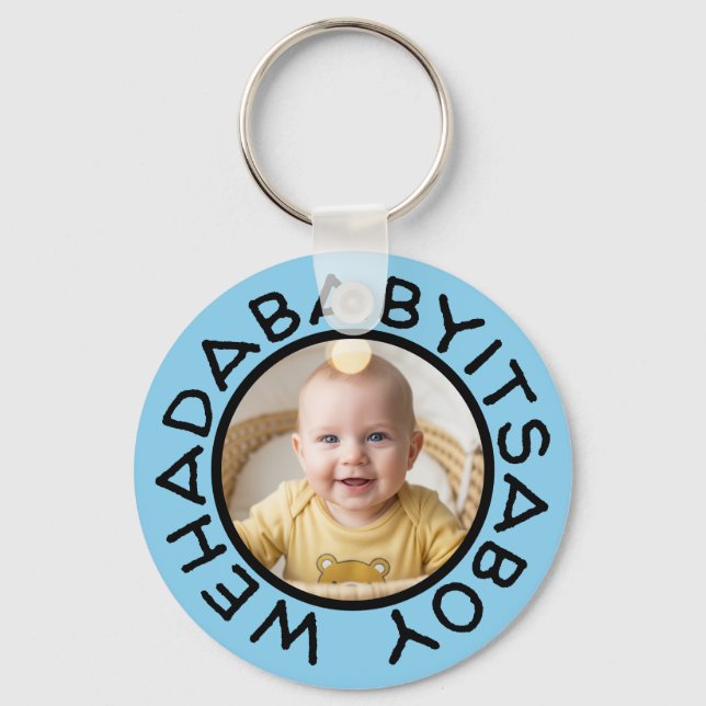 Wehadababyitsaboy funny text from old days key ring (Front)