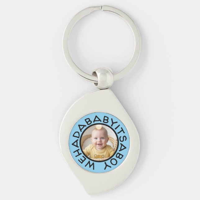 Wehadababyitsaboy funny text from old days key ring (Front)