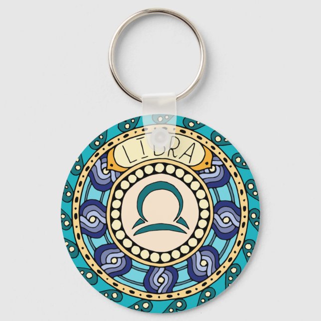 Weiage Libra sign of colorful Mandala Key Ring (Front)