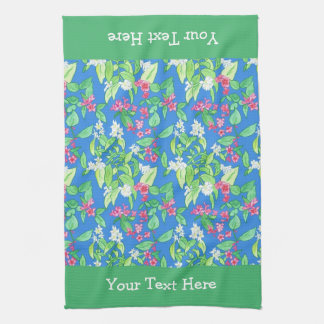 Weigela and Mock Orange Spring Blossoms on Blue Tea Towel