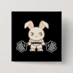 Weight Lifting Bunny Cartoon - Cute Anime Workout 15 Cm Square Badge
