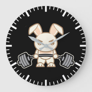 Weight Lifting Bunny Cartoon - Cute Anime Workout Large Clock