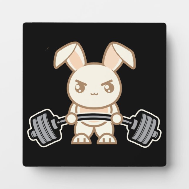 Weight Lifting Bunny Cartoon - Cute Anime Workout Plaque (Front)
